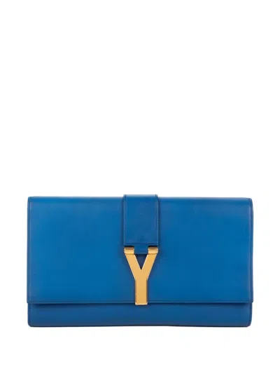 Pre-owned Saint Laurent Ligne-y Clutch Bag In Blue