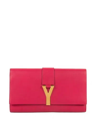 Pre-owned Saint Laurent Ligne-y Leather Clutch Bag In Pink