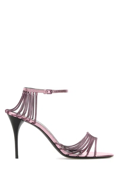 Saint Laurent Lilac Metal Babylone Sandals In Pink