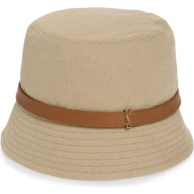 Saint Laurent Linen & Cotton Canvas Bucket Hat In Brown