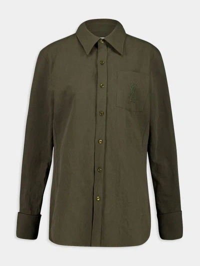 Saint Laurent Linen And Cotton Cassandre Shirt In Green
