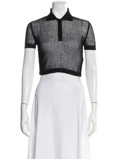 Pre-owned Saint Laurent Linen Striped Polo W/ Tags In Black