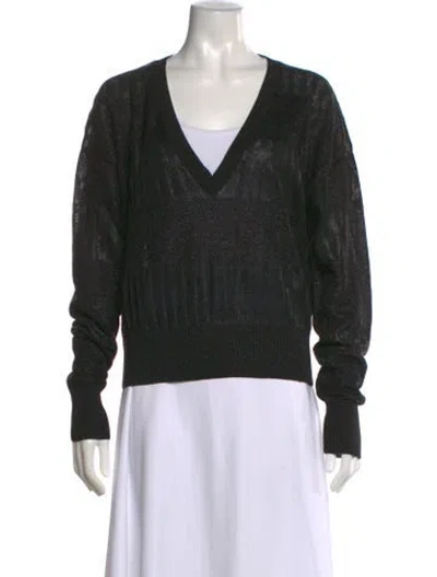 Pre-owned Saint Laurent Linen V-neck Sweater In Black