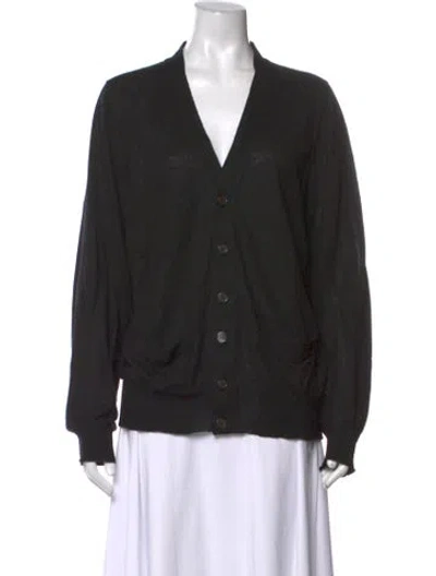 Pre-owned Saint Laurent Linen V-neck Sweater In Black