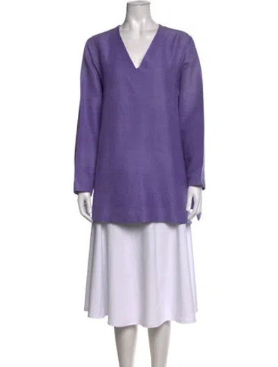 Pre-owned Saint Laurent Linen V-neck Tunic In Purple