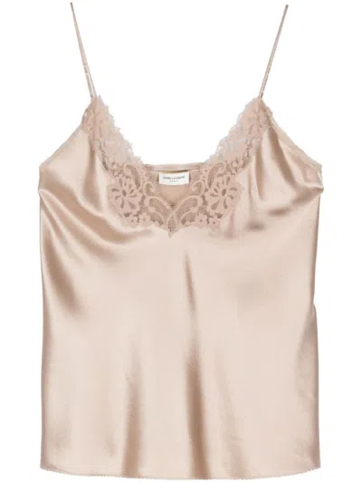 SAINT LAURENT LINGERIE TOP IN LACE & SILK