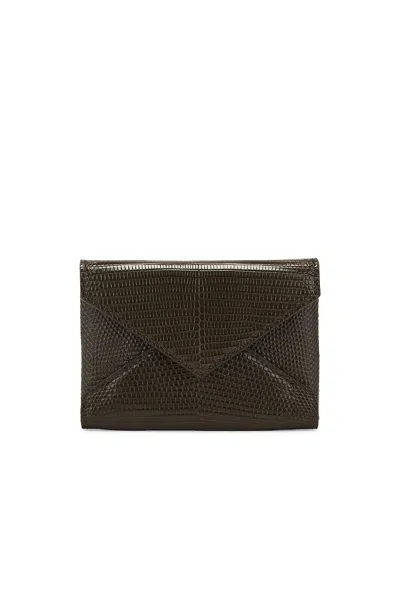 Saint Laurent Lizard Credit Card Case In Dark Seaweed