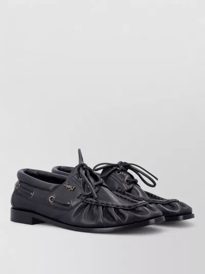 Saint Laurent Loafer Bateau Round Toe Soft Leather In Blue