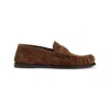 Saint Laurent Logo-embellished Suede Penny Loafers In Beige
