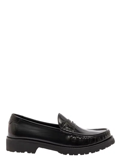 Saint Laurent Anthony Embellished Leather Penny Loafers In Black