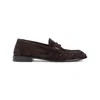 Saint Laurent Cassandre-detail Suede Loafers In Brown
