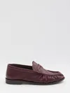 Saint Laurent Smooth Leather Loafer Featuring Ruched Detailing In Burgundy
