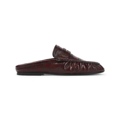 Saint Laurent Loafers Round Toe Textured Finish Design In Burgundy