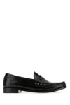 Saint Laurent Leather Fringed Loafers With Metal Studs In Black