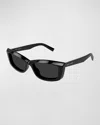 Saint Laurent Logo Acetate Cat-eye Sunglasses In Shiny Solid Black