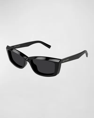 Saint Laurent Logo Acetate Cat-eye Sunglasses In Shiny Transparent