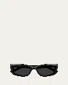 Saint Laurent Logo Acetate Cat-eye Sunglasses In Shiny Solid Black