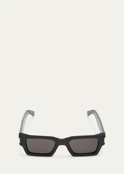 Saint Laurent Logo Acetate Rectangle Sunglasses In Black