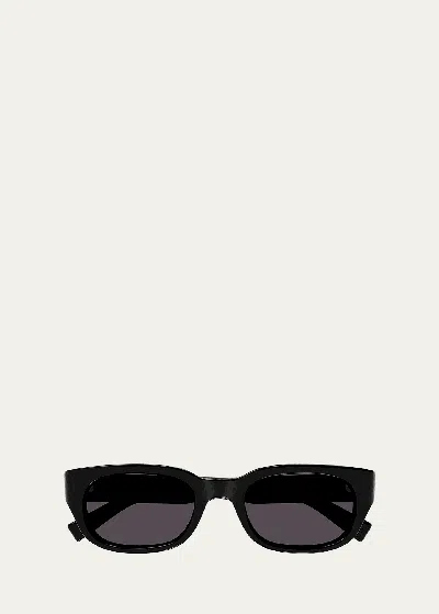 Saint Laurent Logo Acetate Rectangle Sunglasses In Shiny Black