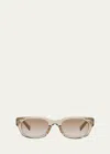 Saint Laurent Logo Acetate Rectangle Sunglasses In Shiny Light Yello