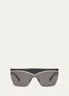 Saint Laurent Logo Acetate Shield Sunglasses In Shiny Black Light