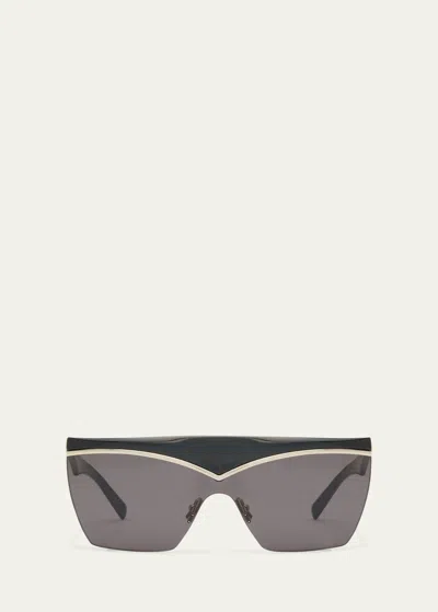 Saint Laurent Logo Acetate Shield Sunglasses In Burgundy