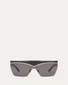 Saint Laurent Logo Acetate Shield Sunglasses In Shiny Black Light Gold Top Bar