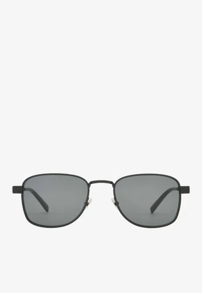 Saint Laurent Logo Aviator Sunglasses In Gray