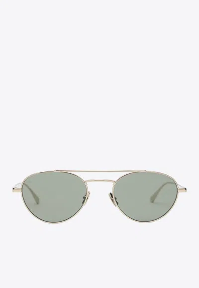 Saint Laurent Logo Aviator Sunglasses In Green