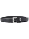 Saint Laurent Grained Leather Cassandre Thin Belt With Square Buckle Accessories