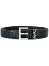 Saint Laurent Cassandre Belt In Crocodile-embossed Leather