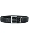 Saint Laurent Squared Buckle Smooth Leather Cassandre Thin Belt Accessories In Black