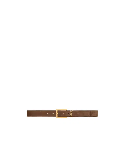 Saint Laurent Logo Belt In Brown