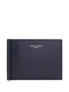 Saint Laurent Bill Clip Wallet In Smooth Leather In Blue