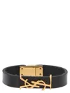 Saint Laurent Ysl Charm Leather Bracelet In Black