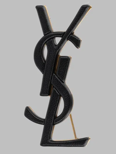 Saint Laurent Logo Brooch In Animal Print