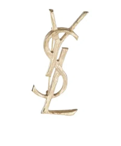 Saint Laurent Logo Brooch In Gold