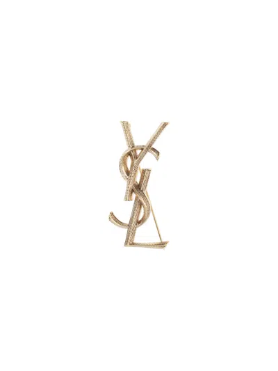 Saint Laurent Logo Brooch In Gold