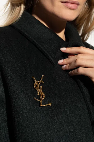 Saint Laurent Logo Brooch In Gold