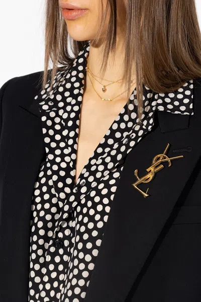 Saint Laurent Logo Brooch In Gold