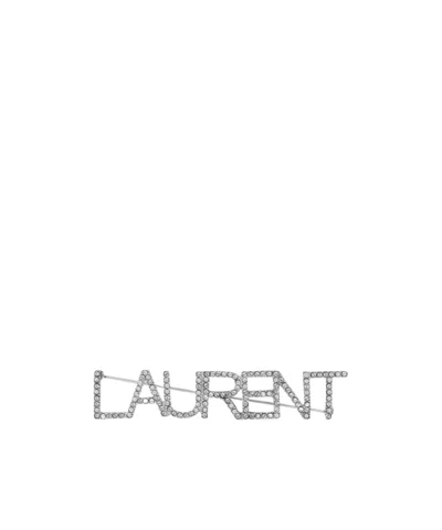 Saint Laurent Logo Brooch In Metallic