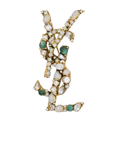 Saint Laurent Hair Brooch Crystal Pearl Accents Design In Brown