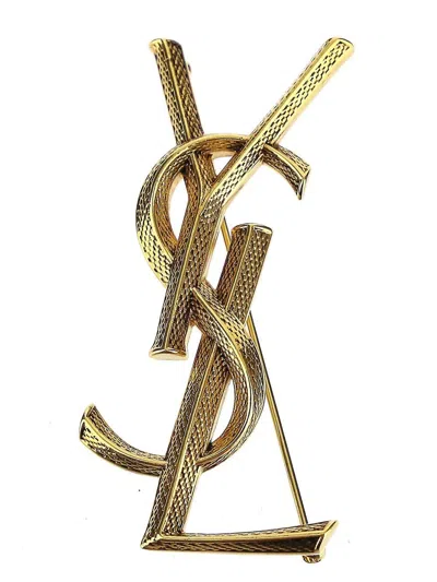 Saint Laurent Logo Brooch In Oro