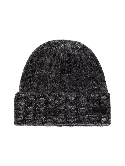 Saint Laurent Logo Brushed Wool-blend Beanie In Black