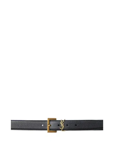Saint Laurent Monogram Buckle Belt In Black