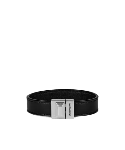 Saint Laurent Logo Buckle Bracelet In Black