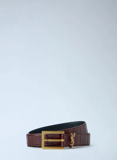 Saint Laurent Logo Buckle Leather Belt In Brown