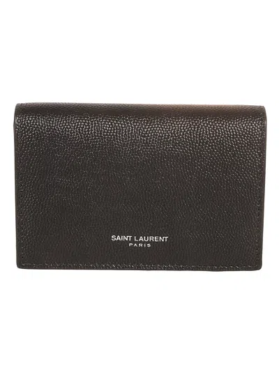 Saint Laurent Logo Buttoned Wallet In Black