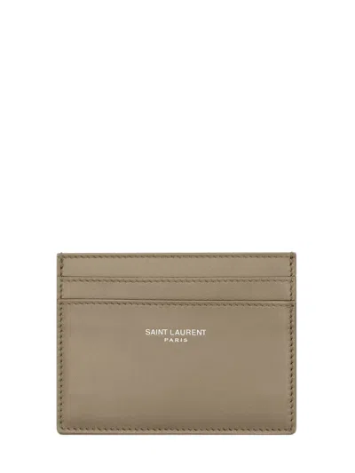 Saint Laurent Logo Card Case In Beige