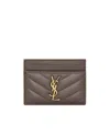 Saint Laurent Leather Cassandre Card Holder In Brown